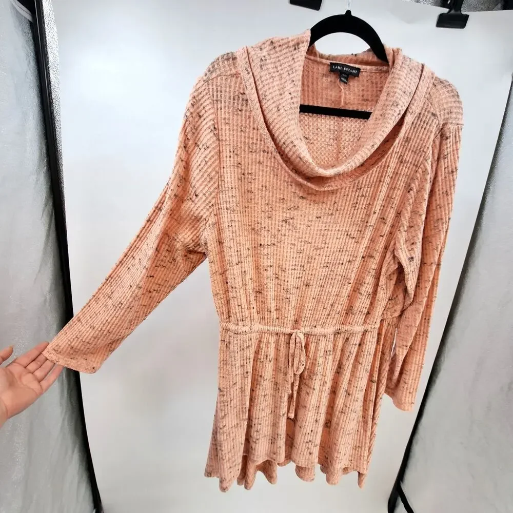 Lane Bryant Tunic Top Plus 14/16 Cowl Neck High Low Long Sleeve‎ Knit Coral Pink - Picture 6 of 11